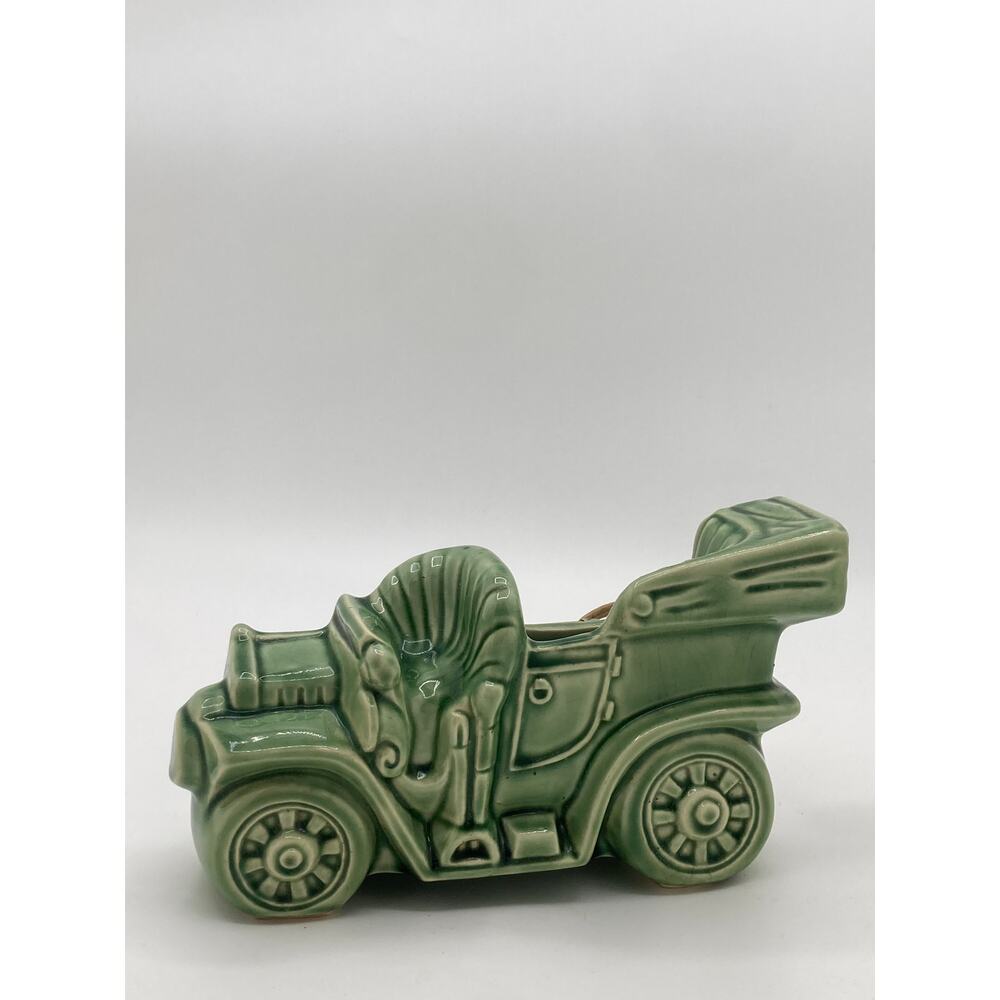 Vintage Ceramic Car TV Lamp – Mid-Century Green Glaze Convertible